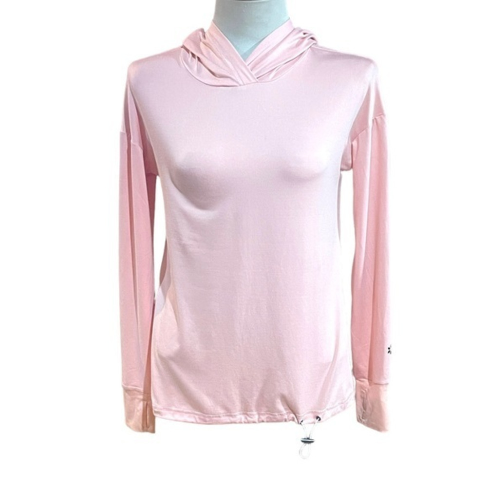 NINE WEST Active Long Sleeve Hooded Top Thumb Holes Light Pink Small